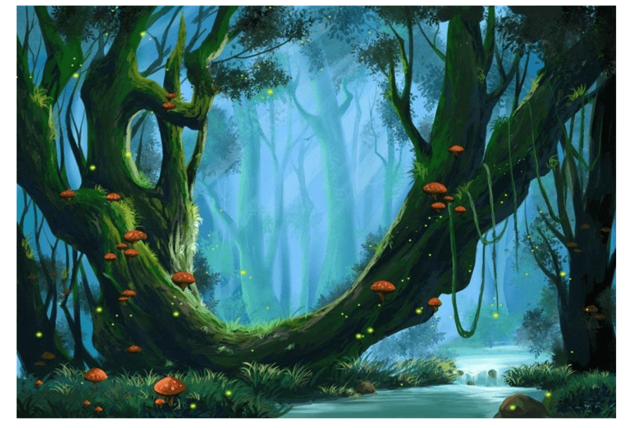 fantasy-tree-and-pond-with-shrooms-backround